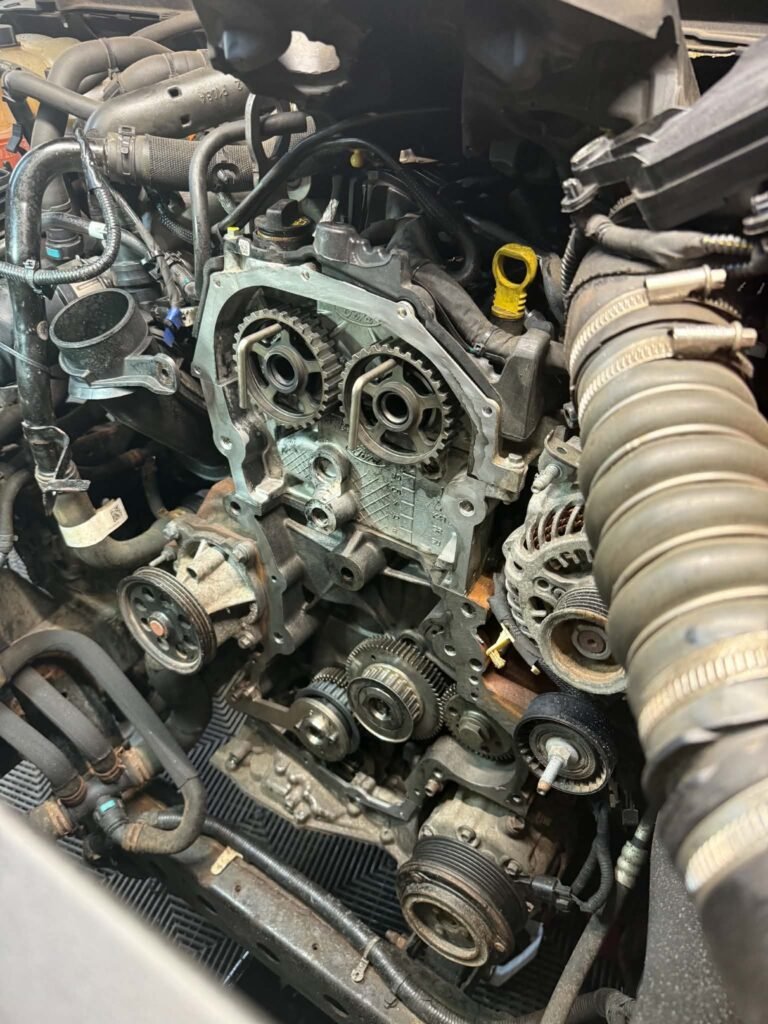 Timing gears exposed during a cambelt job for a Buxton customer
