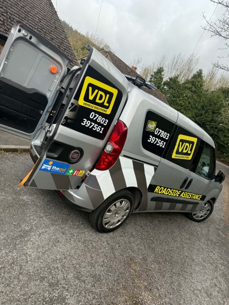 Mobile mechanic van set up for a roadside job near Whaley Bridge