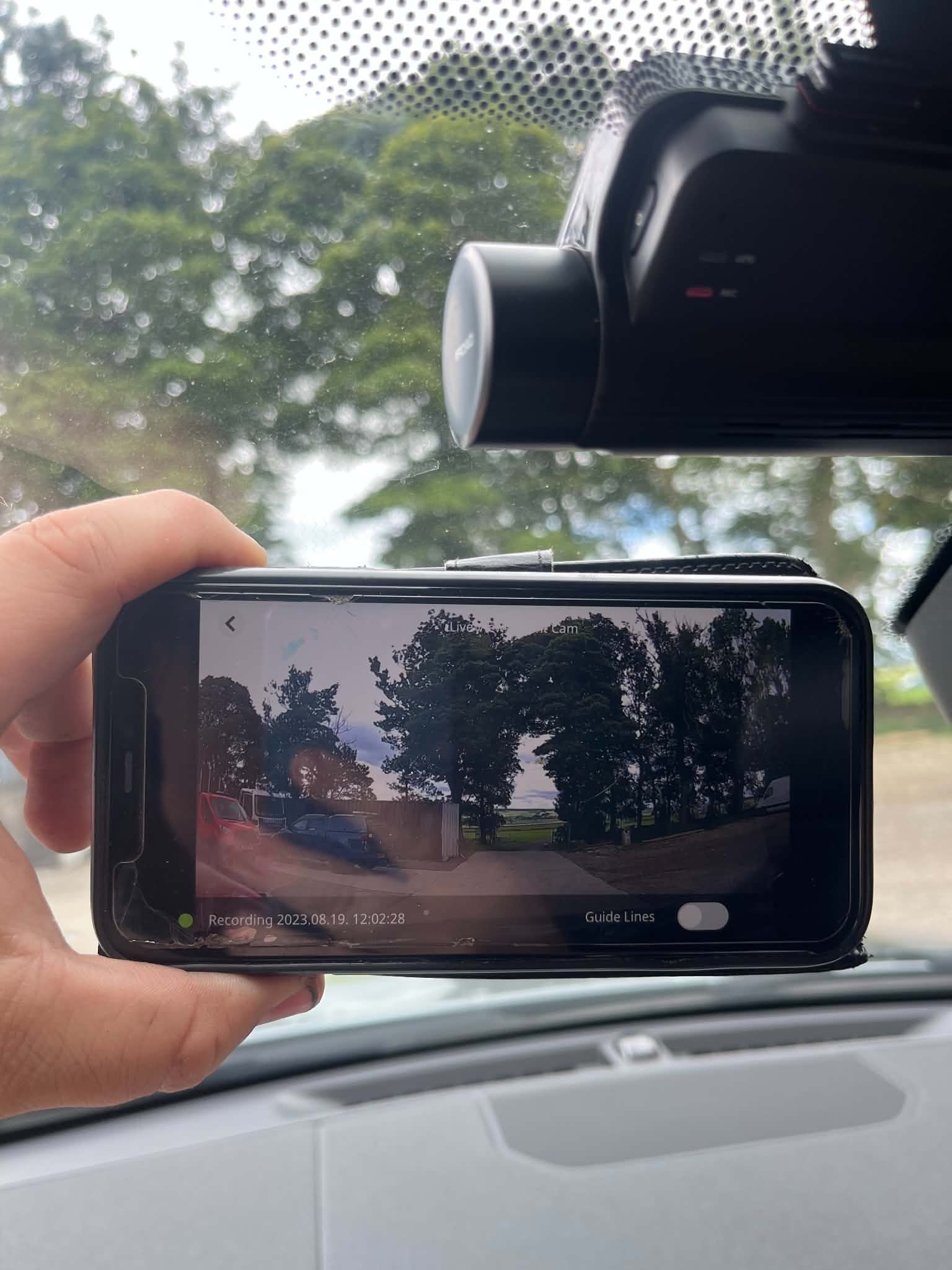 Dashcam footage played back on a phone after installation